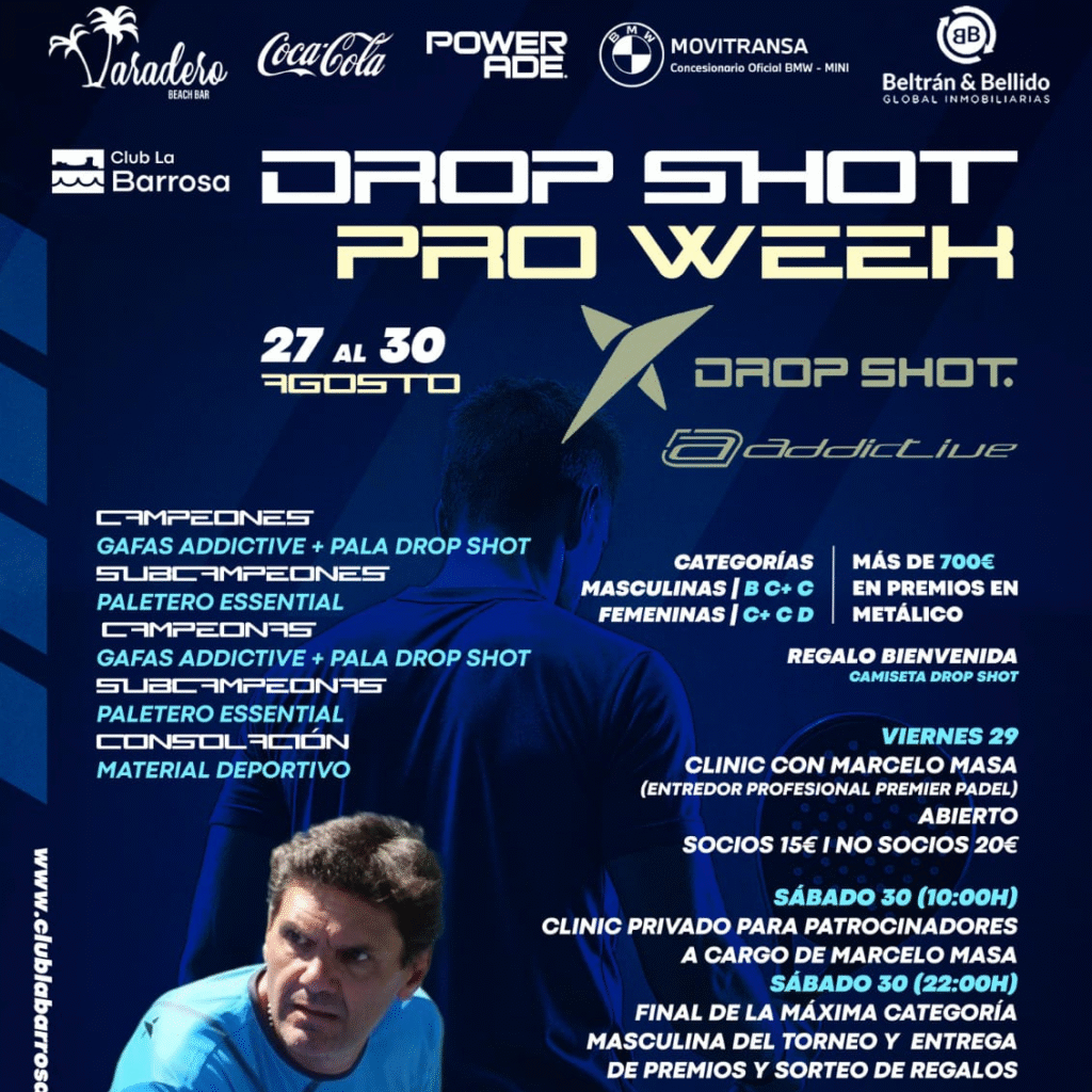 Inmobiliaria Beltrán y Bellido se une como patrocinador oficial de la DROP SHOT PRO WEEK en Club La Barrosa.