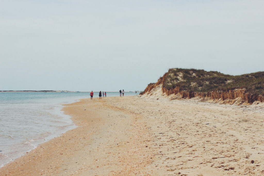 Vista panorámica de la Playa de la Barrosa en Chiclana de la Frontera, el lugar ideal para disfrutar de un paseo relajante o de la gastronomía local entre las jornadas de procesiones de Semana Santa.